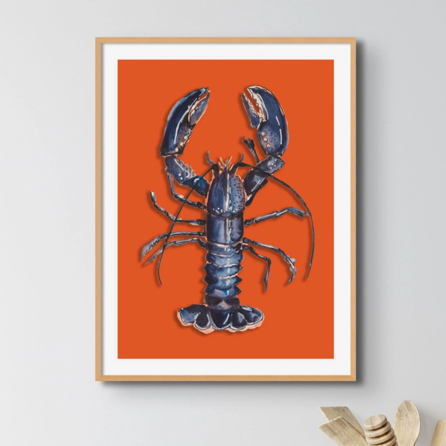 Lobster Painting | Shellfish Kitchen Wall Art | Lobster Print on Orange Background - Unframed Lobster Painting | Shellfish Kitchen Wall Art | Lobster Print On Orange Background - Unframed -Beach House Art lobsterorange