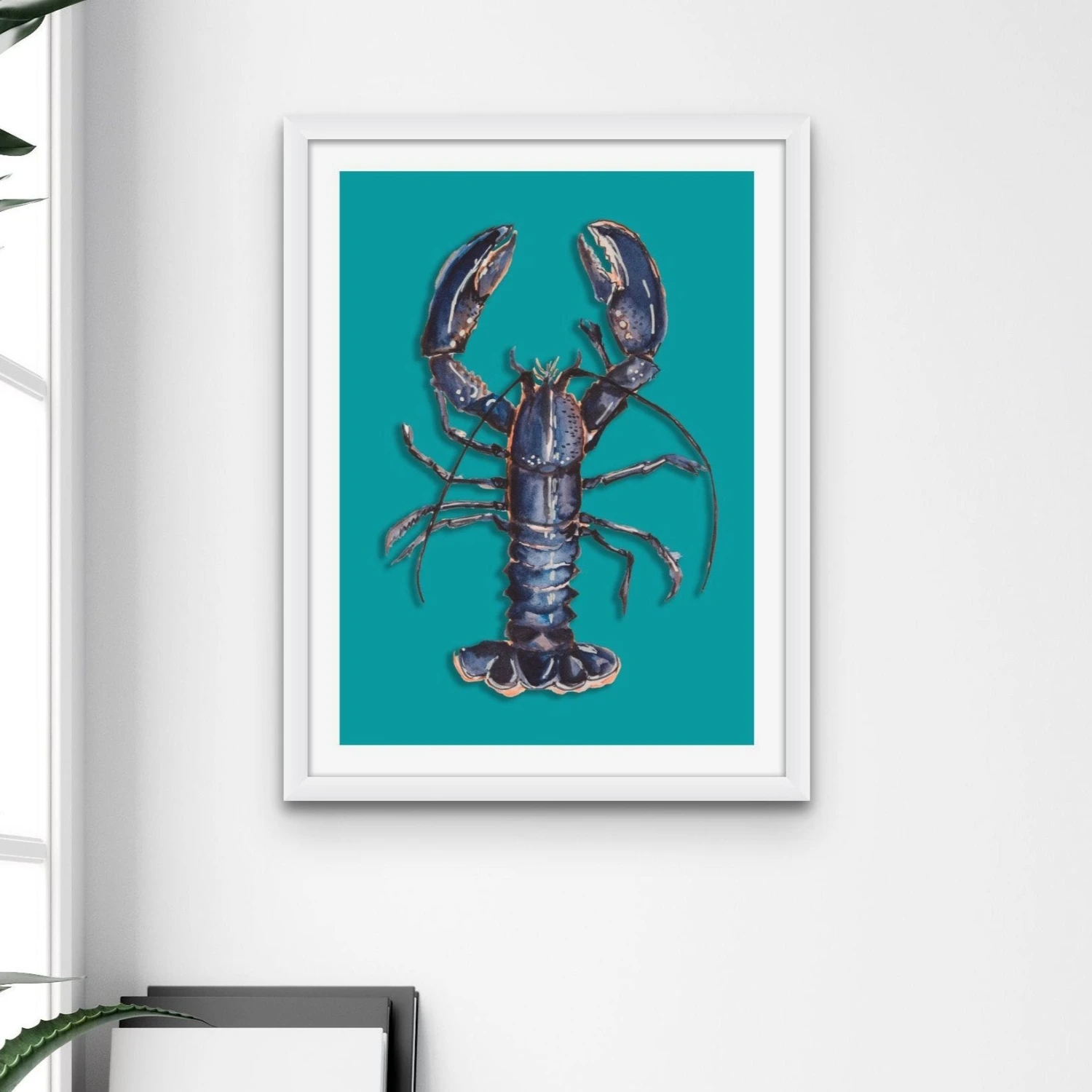 Lobster Print | Shellfish Kitchen Wall Art | Lobster Painting on Green Background - Unframed Lobster Print | Shellfish Kitchen Wall Art | Lobster Painting On Green Background - Unframed -Beach House Art lobsterteal