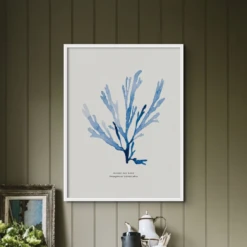 Indigo Seaweed Print | Seaweed Art (Papery Fan Weed) - Unframed -Beach House Art paperyfanweedpainitng