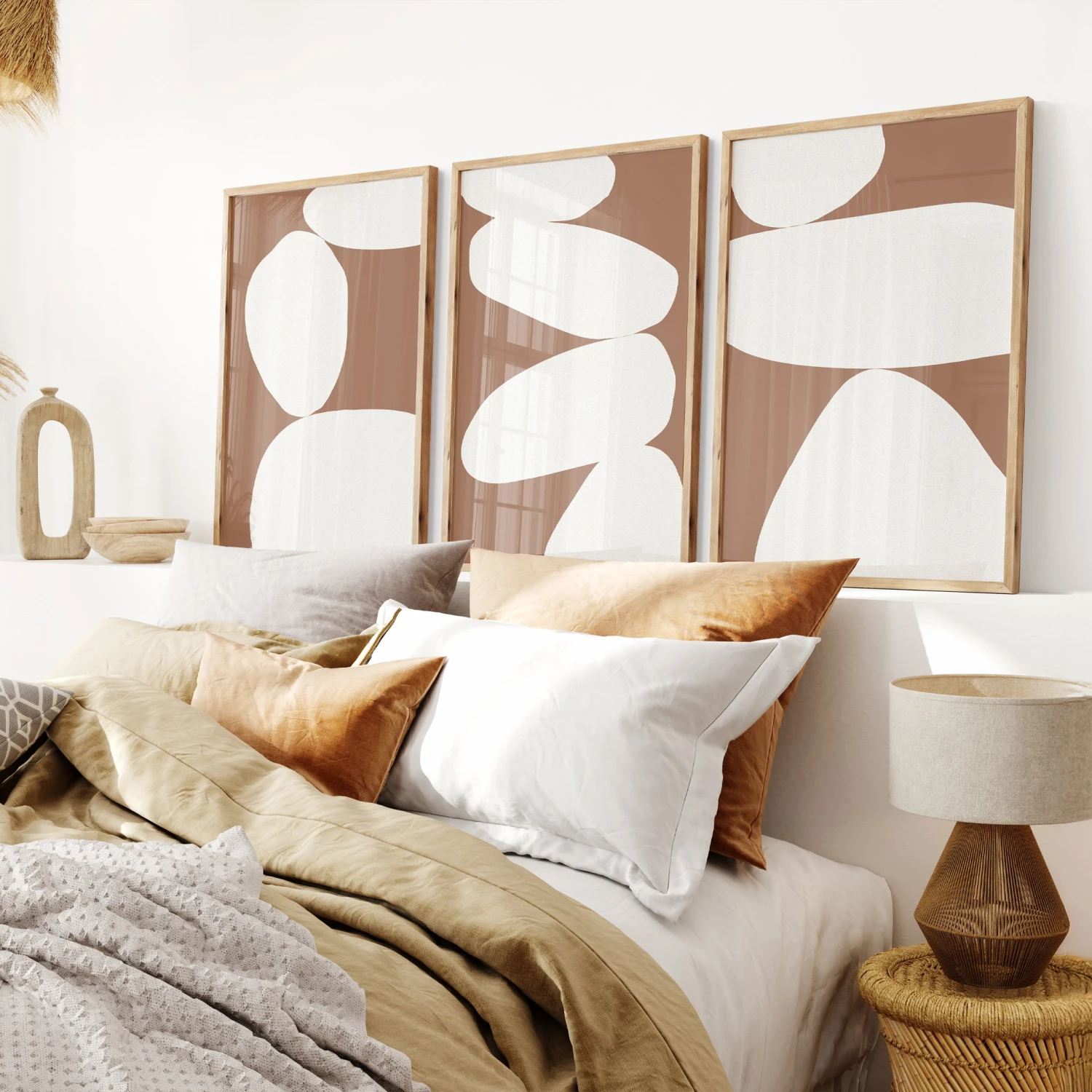 Balancing Stones Mocha No 1 - Abstract Shape Art - Framed Balancing Stones Mocha No 1 - Abstract Shape Art - Framed -Beach House Art set balancing sq