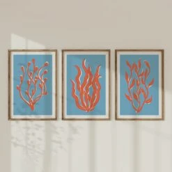 Abstract Colourful Seaweed Art Print No 2 | Coastal Graphic Wall Decor | Handcrafted Lino Cut Design - Framed -Beach House Art set of 3 colourful seaweed lino prints 09292076 1f4e 4403 bac4 4915d28e8b31