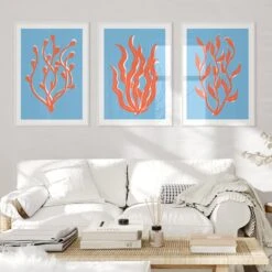 Abstract Colourful Seaweed Art Print No 2 | Coastal Graphic Wall Decor | Handcrafted Lino Cut Design - Framed -Beach House Art set of 3 colourful seaweed lino prints 2 c2c04d24 8492 47f9 8605 dfb717ca72f0