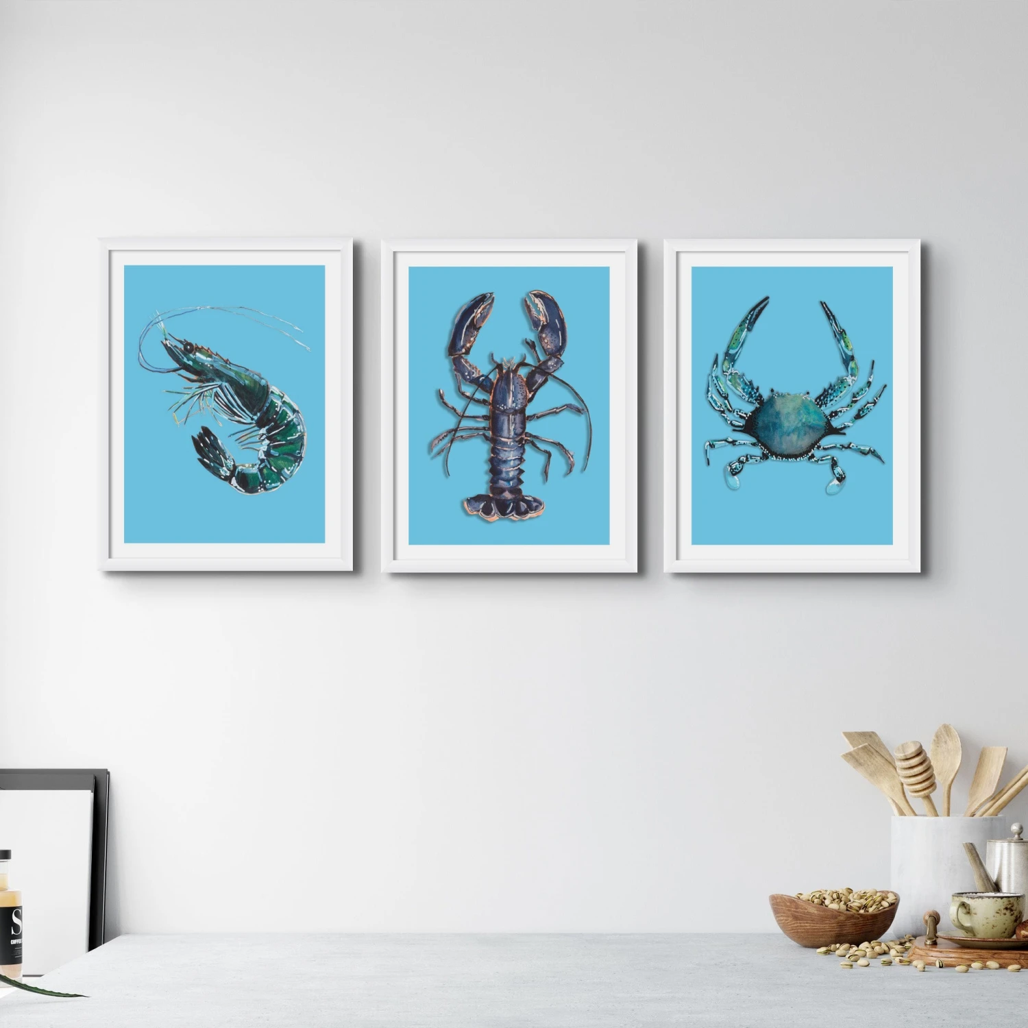 Crab Art Print | Colourful Kitchen Wall Art | Crab Painting on Blue - Unframed Crab Art Print | Colourful Kitchen Wall Art | Crab Painting On Blue - Unframed -Beach House Art shellfishbluex3 2ae0badb 0ae7 4077 b504 d7b83d336684