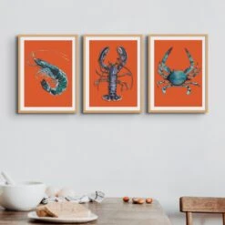 Prawn Print | Shellfish Kitchen Wall Art | Prawn Painting On Orange Background - Framed -Beach House Art shellfishorangex3 37963433 d8ec 43ee 942d bb967bbd31db