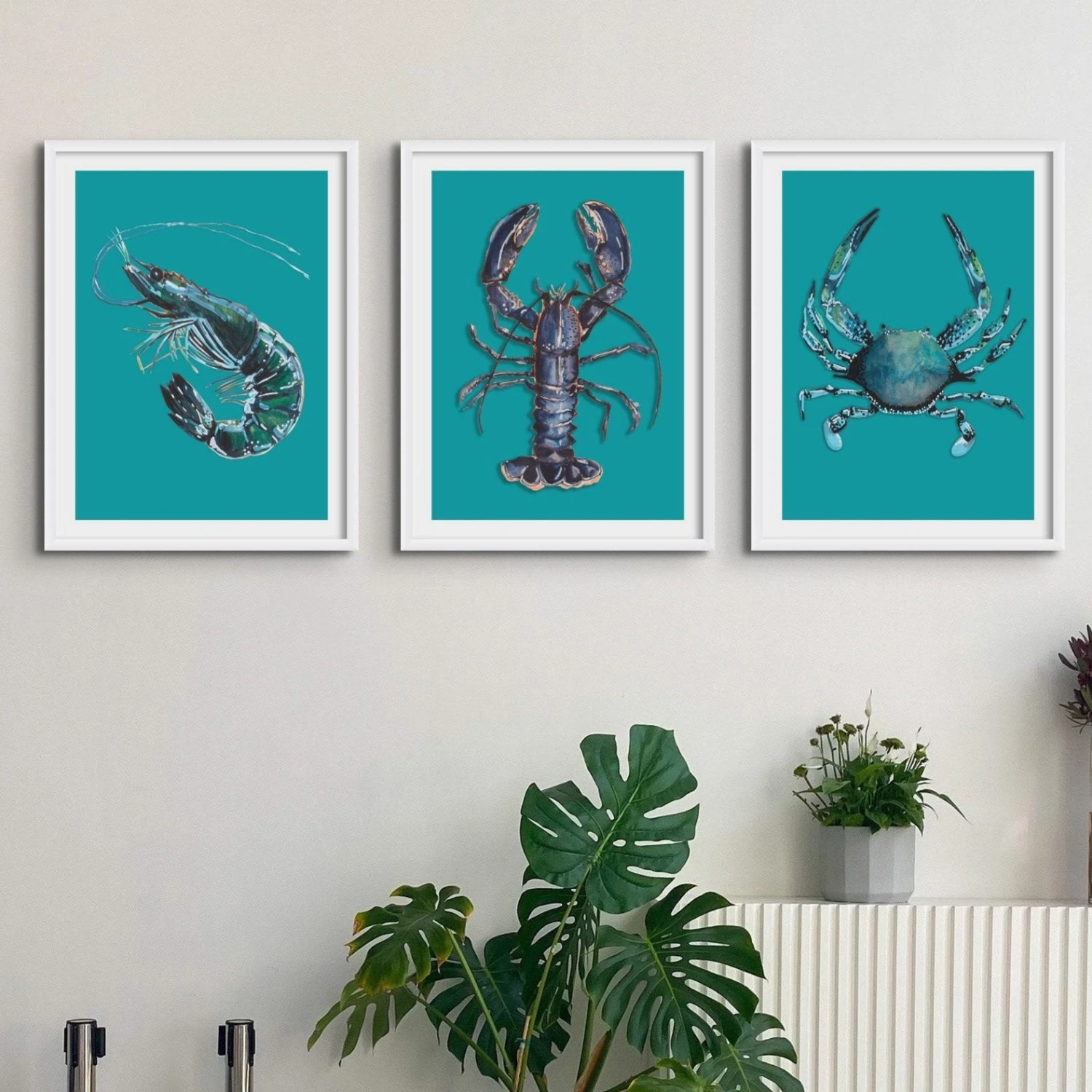 Prawn Painting | Shellfish Kitchen Art Print |Prawn Print on green background - Unframed Prawn Painting | Shellfish Kitchen Art Print |Prawn Print On Green Background - Unframed -Beach House Art